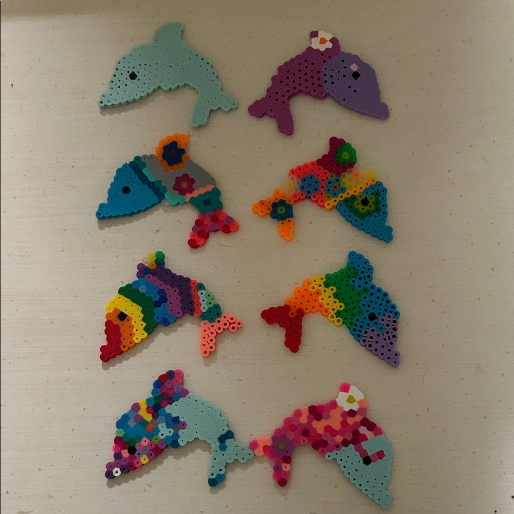 Colorful Perler Bead Dolphin Set